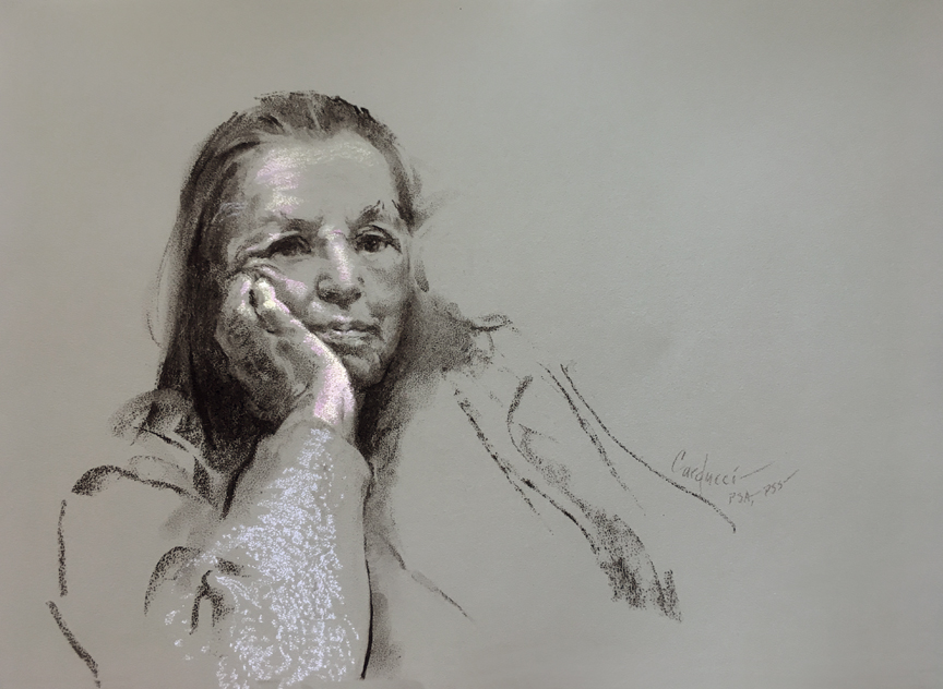 Judith Carducci pastel and charcoal self-portrait drawing