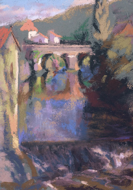 Artist Judith Carducci pastel landscape: Roman Bridge - Le Quercy ©2007