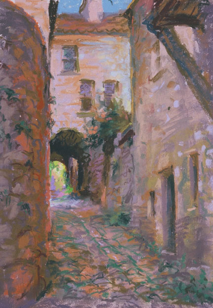 Artist Judith Carducci pastel landscape: Roman Cobblestones - Le Quercy ©2007