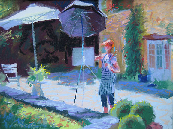 Artist Judith Carducci pastel landscape: En Plein Air at Domaine Du Haut Baran - Le Quercy ©2009