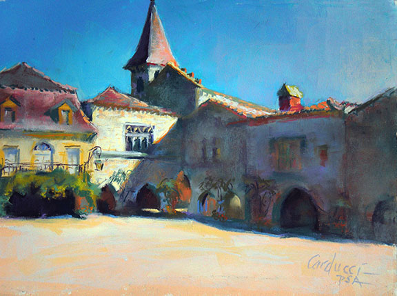 Artist Judith Carducci pastel landscape: Monpezier, morning light - Le Quercy ©2009