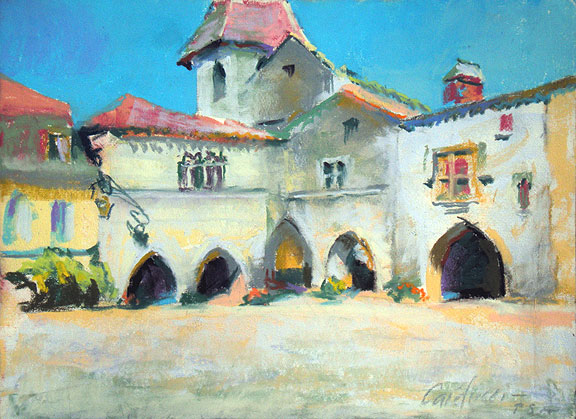 Artist Judith Carducci pastel landscape: Monpezier, afternoon light - Le Quercy ©2009