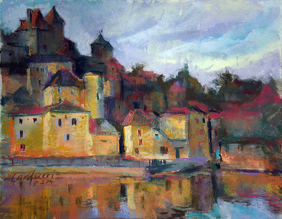 Artist Judith Carducci pastel landscape: Puy l'Eveque # 3,  afternoon - Le Quercy ©2009