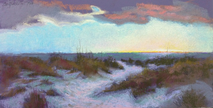 Artist Judith Carducci pastel landscape: Moments Before the Rain at Sundown, Santa Maria Island,
          Sarasota ©2010